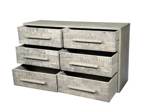 57" White Solid Wood Six Drawer Dresser
