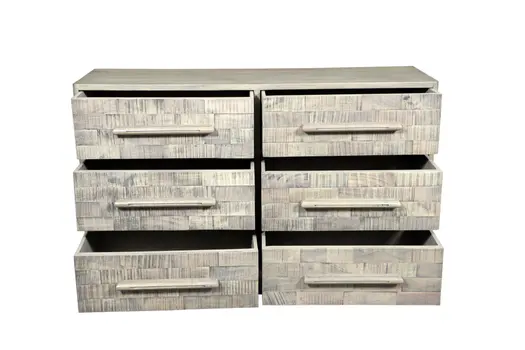 57" White Solid Wood Six Drawer Dresser