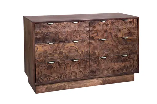 57" Brown Solid Wood Six Drawer Dresser