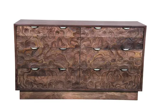 57" Brown Solid Wood Six Drawer Dresser