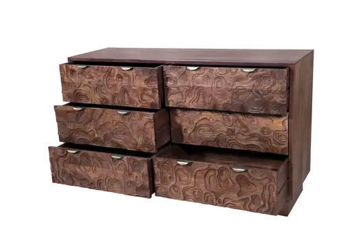 57" Brown Solid Wood Six Drawer Dresser