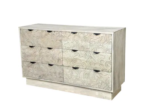 57" White Solid Wood Six Drawer Dresser