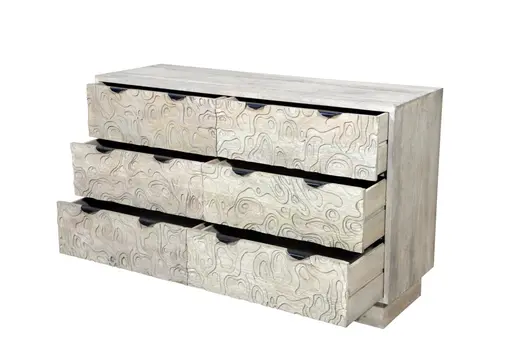57" White Solid Wood Six Drawer Dresser