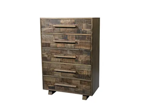 35" Brown Solid Wood Five Drawer Dresser