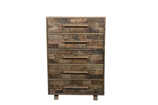 35" Brown Solid Wood Five Drawer Dresser
