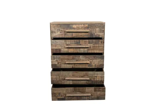 35" Brown Solid Wood Five Drawer Dresser