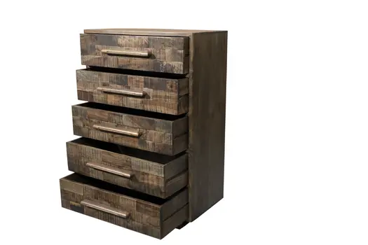 35" Brown Solid Wood Five Drawer Dresser