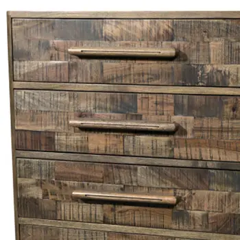 35" Brown Solid Wood Five Drawer Dresser