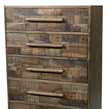 35" Brown Solid Wood Five Drawer Dresser