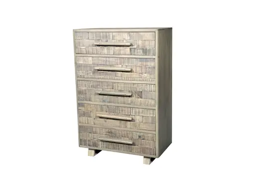 35" White Solid Wood Five Drawer Dresser