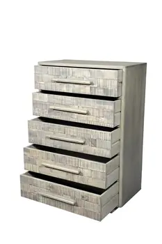 35" White Solid Wood Five Drawer Dresser