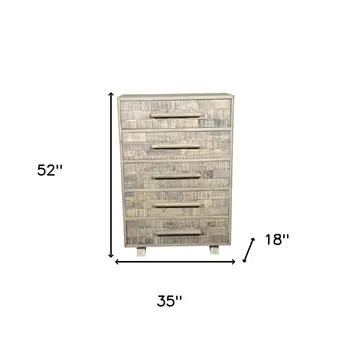 35" White Solid Wood Five Drawer Dresser