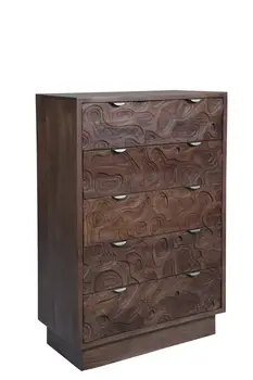 35" Brown Solid Wood Five Drawer Dresser