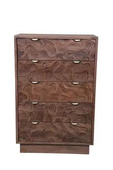 35" Brown Solid Wood Five Drawer Dresser