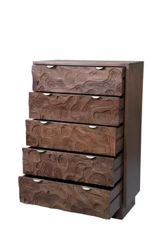 35" Brown Solid Wood Five Drawer Dresser