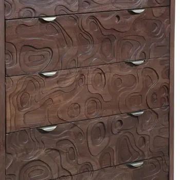 35" Brown Solid Wood Five Drawer Dresser