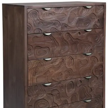35" Brown Solid Wood Five Drawer Dresser