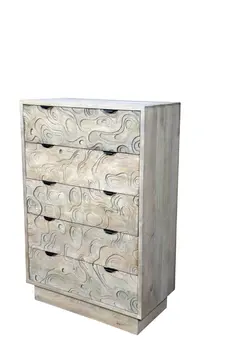 35" White Solid Wood Five Drawer Dresser
