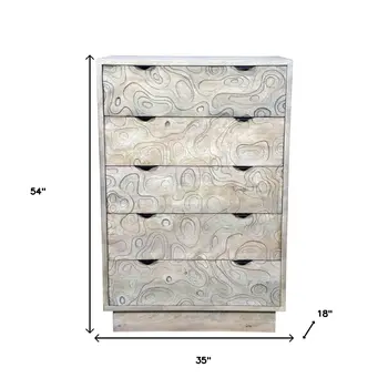 35" White Solid Wood Five Drawer Dresser