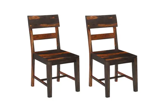 Set of Two Brown Solid Wood Ladder Back Dining Side Chairs