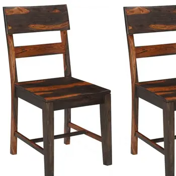 Set of Two Brown Solid Wood Ladder Back Dining Side Chairs