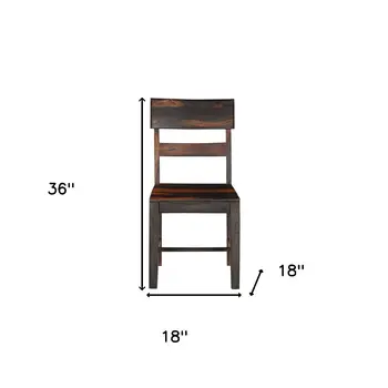 Set of Two Brown Solid Wood Ladder Back Dining Side Chairs