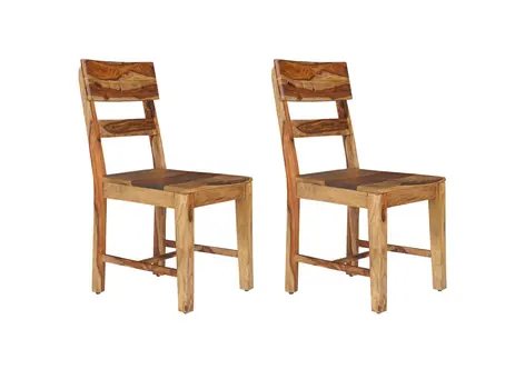 Set of Two Brown Solid Wood Ladder Back Dining Side Chairs
