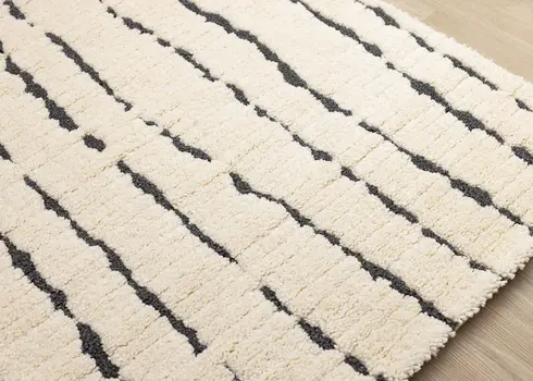 8' X 11' Cream And Black Striped Area Rug