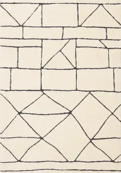 8' X 11' Cream And Black Geometric Area Rug