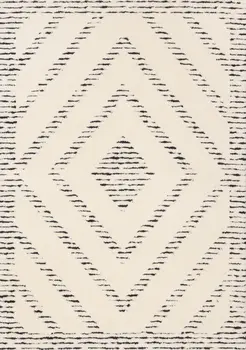 5' X 8' Cream And Black Geometric Area Rug