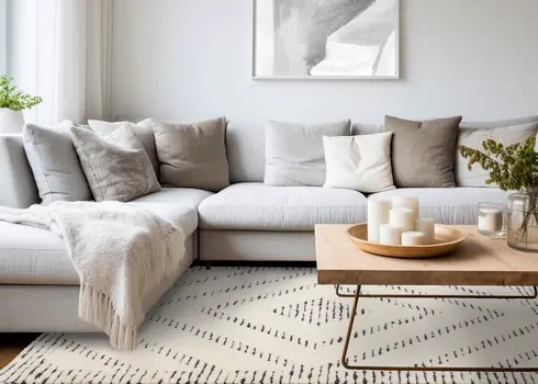 5' X 8' Cream And Black Geometric Area Rug