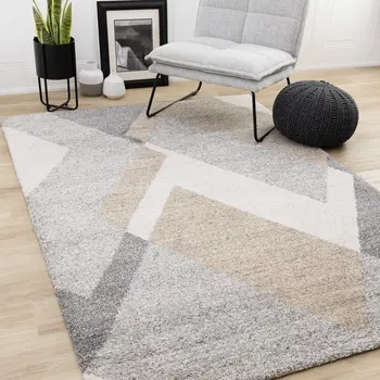 8' X 11' Gray And Cream Geometric Area Rug