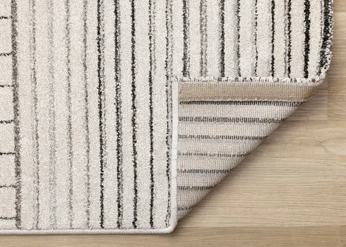 5' X 8' White And Ivory Striped Area Rug