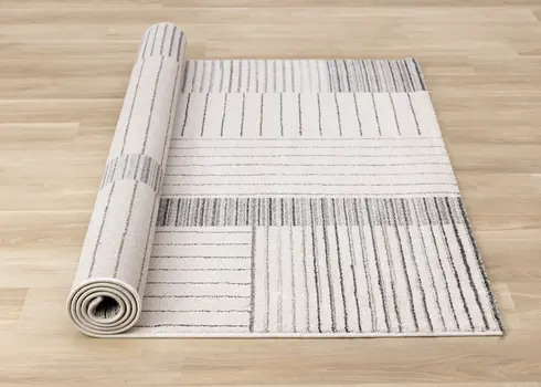 5' X 8' White And Ivory Striped Area Rug