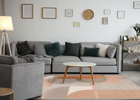 8' X 11' Pink And Gray Geometric Area Rug