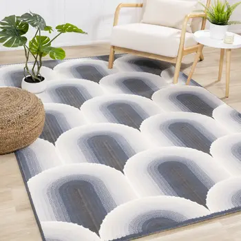 5' X 8' Cream And Blue Geometric Area Rug
