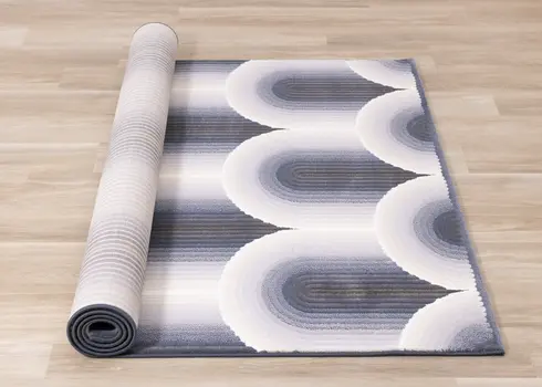 5' X 8' Cream And Blue Geometric Area Rug