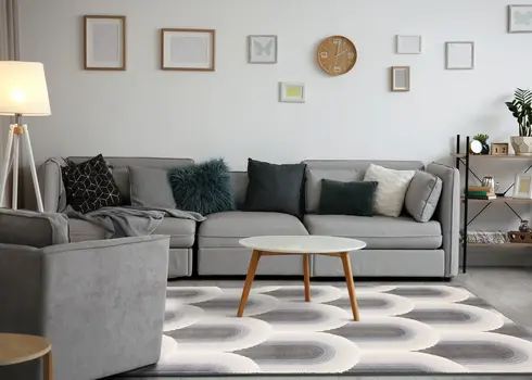 8' X 11' Cream And Blue Geometric Area Rug
