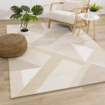 8' X 11' Beige And Cream Geometric Area Rug