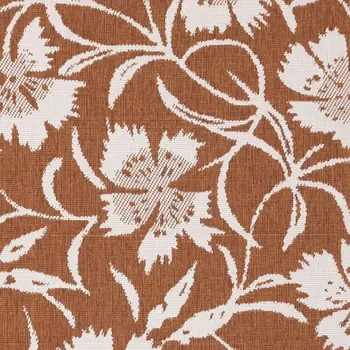 5' X 8' Orange And White Botanical Leaves Area Rug