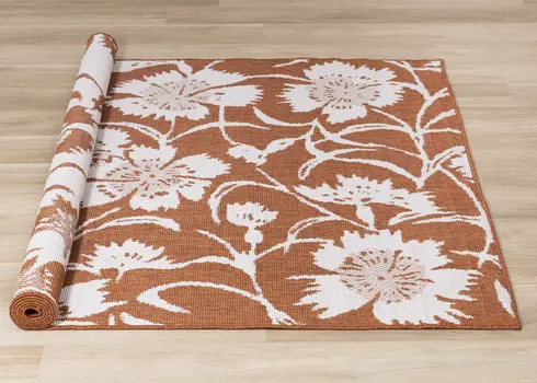 5' X 8' Orange And White Botanical Leaves Area Rug