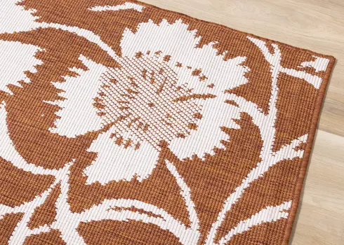 7' X 10' Orange And White Botanical Leaves Area Rug