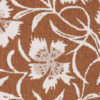 8' X 11' Orange And White Botanical Leaves Area Rug