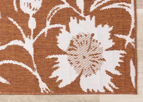 8' X 11' Orange And White Botanical Leaves Area Rug