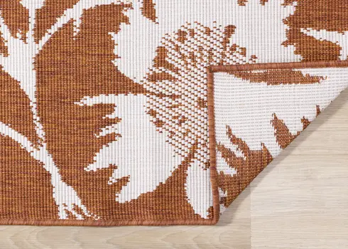 8' X 11' Orange And White Botanical Leaves Area Rug
