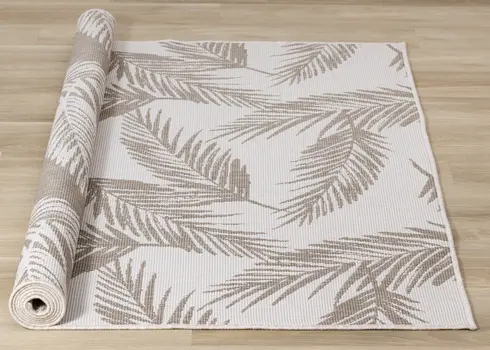 5' X 8' Taupe And Cream Botanical Leaves Area Rug