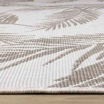 5' X 8' Taupe And Cream Botanical Leaves Area Rug