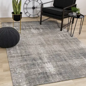 5' X 8' Gray And Off White Abstract Area Rug