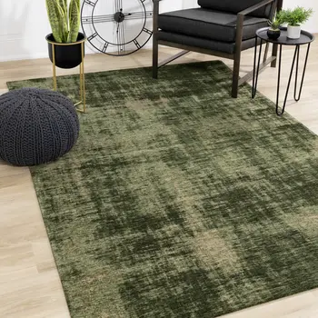 7' X 10' Green And Taupe Abstract Area Rug