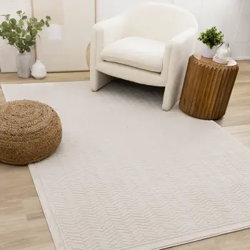5' X 8' Beige And Cream Chevron Area Rug